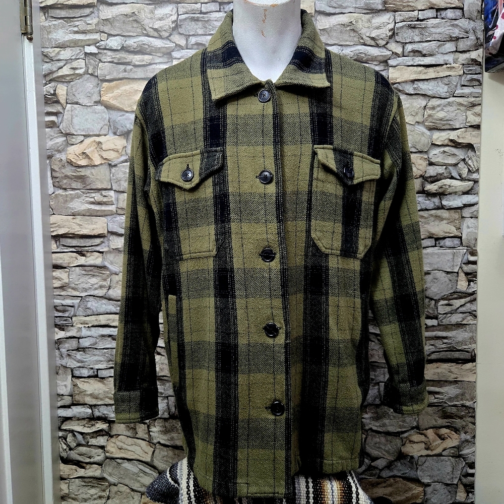 Lucky Brand Green and Black Plaid Shirt Flannel Jacket Mens Medium